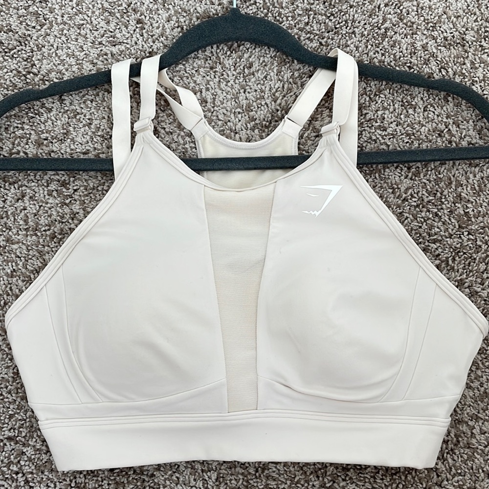 Mesh Neckline GymShark Beige High Support Bra